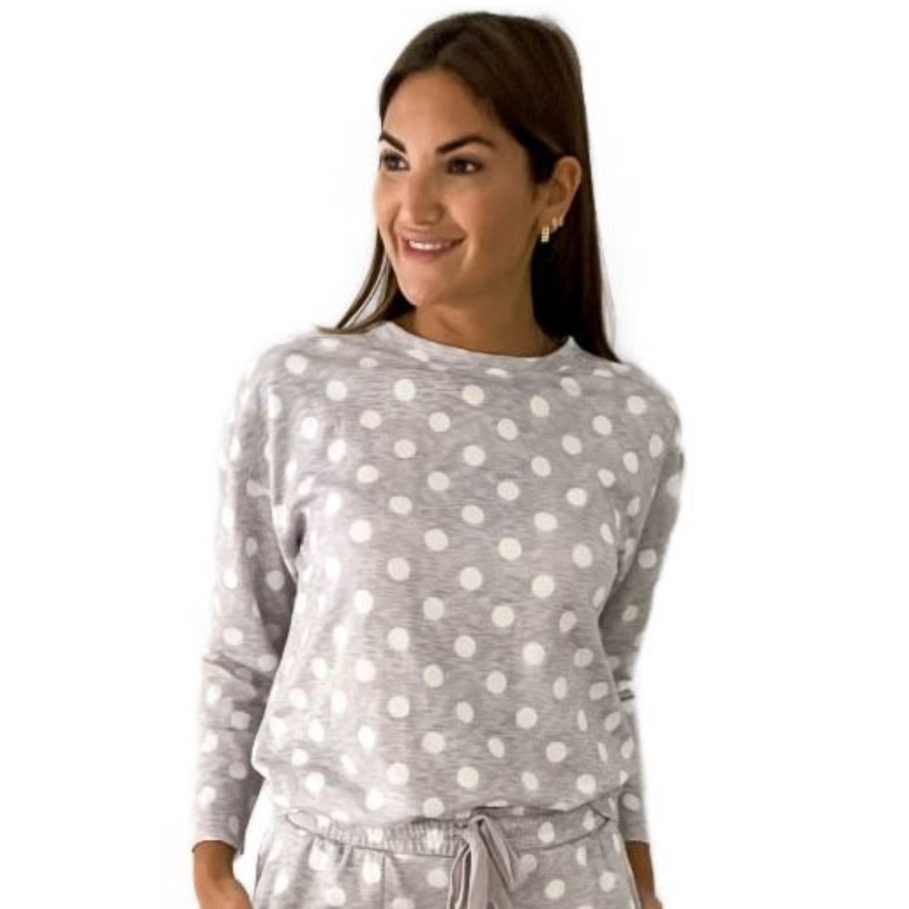 Emerson Road Gray & White Polka Dot Long Sleeve Top